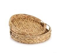 LatoYard Elegante juego de bandejas tejidas de césped natural, cesta de almacenamiento con asas resistentes para mesa de café, organización rústica y moderna del hogar, paquete de 2 (bandeja de juncos
