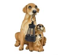 LatoYard Estatua de jardín de perro alimentada por energía solar con linterna, adorno de resina de 19 cm para exteriores para patio, decoración de luz LED resistente a la intemperie
