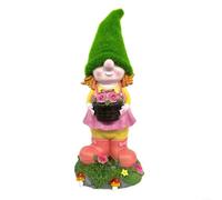 LatoYard Estatua de resina con energía solar de gnomo, cesta de flores brillantes, decoración de jardín para patio al aire libre, césped, patio, patio, adorno de 13.3 pulgadas
