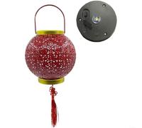 LatoYard Estilo chino para linterna solar roja al aire libre impermeable hierro colgante luz decoración de jardín para patio festival 6-12 horas (con puerto USB)