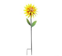 LatoYard Girasol de viento de metal para exteriores con luz solar, decoración de jardín de 35.4 pulgadas, estaca de acero para patio y césped (amarillo)