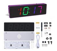 LatoYard Kit de soldadura de reloj digital RGB colorido, juego de práctica electrónica de 4 dígitos con alarma de temperatura y fecha, color morado