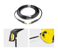 LatoYard Manguera de repuesto para lavadoras a presión Karcher K2-K7, 5M/6M/10M/15M, 2610 PSI, 9 mm ID, goma y latón con acoplamientos de clip de conexión rápida, cepillos laterales