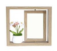 LatoYard Marco de fotos de madera giratorio de doble cara para fotos de 6 x 4 pulgadas, adorno moderno de flores de hilo para decoración de escritorio en casa (D)