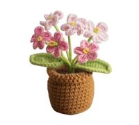 LatoYard Mini maceta de ganchillo hecha a mano con flor Forget-Me-Not Bloom, decoración de plantas de tela artificial para decoración de dormitorio, automóvil, azul y blanco (rojo claro)
