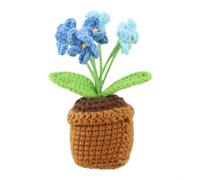 LatoYard Mini maceta de ganchillo hecha a mano con flor Forget-Me-Not Bloom, decoración de plantas de tela artificial para decoración de dormitorio, automóvil, azul y blanco (azul)