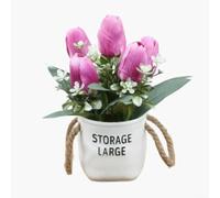 LatoYard Mini planta de tulipán artificial en maceta, flores de seda realistas de 22 cm para estante de mesa, decoración del hogar y boda (Lotus)