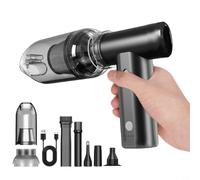 LatoYard Mini Turbo Jet Ventilador para Aspirador de Coche, 120000 RPM Inalámbrico con Batería de 4000mAh, 5 Boquillas y Cepillo, Negro