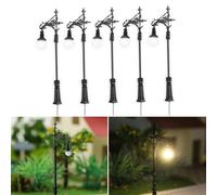 LatoYard Pack de 5 lámparas de pista N-Spur 1:160 - LED para alumbrado público 65 mm para 3 V, incluye resistencias para compatibilidad de 12 - 16 V, montura de metal para maquetas