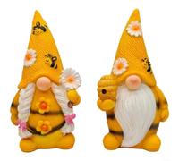 LatoYard Paquete de 2 gnomos de resina para jardín, diseño de abeja sin rostro y margaritas para uso en interiores y exteriores, adorno de temporada de cosecha, amarillo (amarillo)