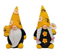 LatoYard Paquete de 2 gnomos de resina para jardín, diseño de abeja sin rostro y margaritas para uso en interiores y exteriores, adorno de temporada de cosecha, amarillo (negro y amarillo)