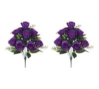 LatoYard Ramo artificial de seda de alta calidad, 12 cabezas de 42 cm, flores falsas vibrantes para ramos de novia, cementerio conmemorativo y decoración navideña, (morado oscuro)