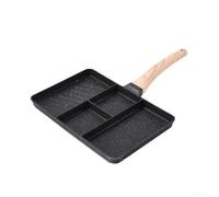 LatoYard Sartén dividida antiadherente de piedra Maifan, multisección, para carne, salchichas, panqueques, todas las cocinas, 37 x 27 cm (negro)