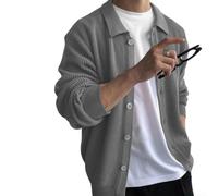 LatoYard Suéter tipo cárdigan para hombre, manga larga, parte delantera abierta, cuello de solapa, color liso, ajuste holgado, casual, para primavera, otoño, talla M-2XL