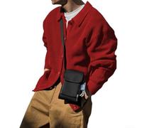 LatoYard Suéter tipo cárdigan para hombre, manga larga, parte delantera abierta, cuello de solapa, color liso, ajuste holgado, casual, para primavera, otoño, talla M-2XL