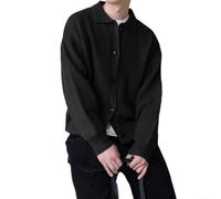 LatoYard Suéter tipo cárdigan para hombre, manga larga, parte delantera abierta, cuello de solapa, color liso, ajuste holgado, casual, para primavera, otoño, talla M-2XL