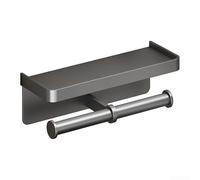 LatoYard Toallero de papel con estante para cocina, soporte de pared de aleación de aluminio para baño, color negro mate