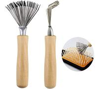 LATRAT 2 Piezas Limpiador de cepillos de Pelo, Limpiador de peines con Mango de Madera para Todos los tamaños de cepillos para Limpiar cepillos, peines, Alfombrillas de baño, alfombras