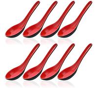 LATRAT 8 piezas de cucharas de sopa de plástico chino won ton, estilo asiático, rojo y negro