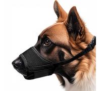 LATRAT Bozal para perros, Bozal de nailon ajustable, hebilla de malla flexible, transpirable, evita comer, morder y ladra, negro (L)