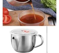 LATRAT Jarra de acero inoxidable para separar la grasa, jarra para salsas, jarra multiusos con tapa y pincel, se puede calentar en la cocina de inducción