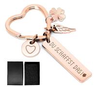 LATRAT Llavero con forma de corazón, llavero de ángel de la guarda para coche, carné de conducir, regalo, Oro rosa B, 5*1.2cm