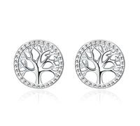 LATRAT Pendientes del árbol de la vida, plata de ley 925 con forma redonda de árbol para mujeres, pendientes hipoalergénicos, Plata