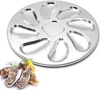 LATRAT Plato de ostras de acero inoxidable, concha de ostras en forma de concha, 8 ranuras para salsa de ostras y limones