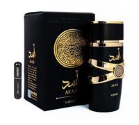 Lattafa Asad Eau de Parfum 100 ml, Perfume Árabe para Hombre de Larga Duración, Incluye Atomizador, Fragancia masculina árabe intensa ambarada especiada con vainilla tabaco y haba tonka (Asad)