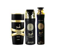 Lattafa Asad Set de regalo de 3 piezas: Eau de Parfum 100 ml - Ambientador 300 ml - Perfu