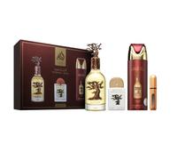 Lattafa Eternal Oud Gift Set, Perfume Árabe Unisex de Larga Duración, Incluye EDP 100ml + Mini Perfume 20ml + Desodorante 200ml + Atomizador, Fragancia Ambarada Vainilla con Oud (Eternal Oud Gift Set)