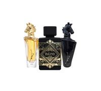 Lattafa para unisex 3 piezas Eau de parfum Gift Gift (Bade'e al oud para gloria + maahir + maahir negro edicin para hombres) 3.4 onzas/100 ml cada u