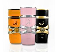 Lattafa para unisex de 3 piezas Eau de parfum Gift Gift (Yara para mujeres + Yara Tous para mujeres + Asad para hombres) 3.4 onza/100 ml cada uno