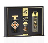 Lattafa Pride Al Gold 3-Piece Perfume Gift Set y Opulenta con Frambuesa Cuero y Pachulí