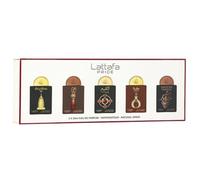 Lattafa Pride Giftset Collection No.4, Set de 5 Mini Perfumes Unisex 5x20ml | Set de Regalo de Larga Duración, 5 Miniaturas de 20ml, Incluye Art of Arabia III, Ajwa, Al Qiam Gold, Masa y Brioche Vanille