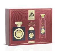 Lattafa Pride Nebras - Set de regalo de lujo para mujeres y hombres, frambuesa, cacao oscuro y vainilla, aroma largo y calmante