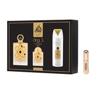 Lattafa Tharwah Gold Set 100ml EDP + 20ml + 200ml Desodorante + Atomizador | Pack Lattafa Pride Perfumes Árabes Larga Duración Mujer, Perfume 100ml + Mini Perfume 20ml + Desodorante 200ml + Atomizador