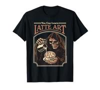 Latte Art Coffee Grim Reaper Retro Vintage Funny Adult Humor Camiseta