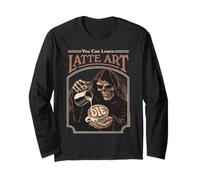 Latte Art Coffee Grim Reaper Retro Vintage Funny Adult Humor Manga Larga