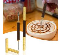 Latte Art Pen 1 Pieza, Acero Inoxidable y Latón con Mango de Ébano de Herramientas, Herramientas de Barista Para Arte en Café con Leche, Capuchino, Espresso, Accesorios de Café Perfectos para Barra de