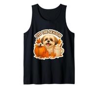 Latte con Especias de Calabaza para Perros Shih Tzu, otoño y otoño, Tis The Season Camiseta sin Mangas