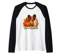 Latte Papillon Dog Otoño-Otoño Pumpkin Spice Latte de Tis The Season Camiseta Manga Raglan