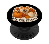 Latte Tis The Season Shiba Inu Dog para otoño y Calabaza con Especias PopSockets PopGrip Adhesivo