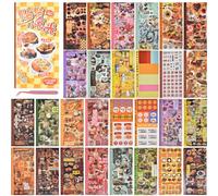 LATUMCO Libro de calcomanías retro japonés, pequeñas delicias, más de 900 calcomanías nostálgicas de alimentos y etiquetas, 30 hojas con acabados estrellados, mate y brillantes para diario, álbumes de