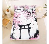 Latwerio Sábana Bajera 160x200 cm Estilo Japón 3D Sabanas, Arquitectura Asiática de Microfibra Suave y Cómoda Funda de Colchón Sábana con Elástico y Bolsillo Profundo 30 cm, Sabanas Cama 160, T363