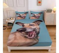 Latwerio Sabanas 150 x 190 Perro 3D impresión Sábana Bajera de Microfibre Suave y Cómoda Transpirable, Animal Funda de Colchón Sábana con Elástica Bolsillo Profundo 30 cm, Sabanas Cama 150, T369