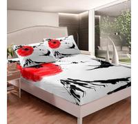 Latwerio Sabanas 180x200 Japón 3D impresión Sábana Bajera de Microfibre Suave y Cómoda Transpirable, Sol Rojo Funda de Colchón Sábana con Elástica Bolsillo Profundo 30 cm, Sabanas Cama 180, T742