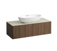 LAUFEN Il Bagno Alessi cajonera, 1 agujero para grifo, encimera de piedra Calce Avorio, centro recortado, 120x50x37cm, 1 cajón, H4313150976301, Color: Noce Canaletto