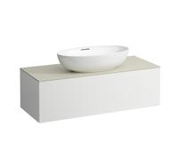LAUFEN Il Bagno Alessi cajonera, 1 agujero para grifo, encimera de piedra Calce Avorio, centro recortado, 120x50x37cm, 1 cajón, H4313150972601, Color: Blanco mate