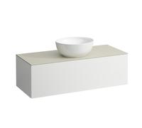 LAUFEN Il Bagno Alessi cajonera, 1 agujero para grifo, encimera de piedra Calce Avorio, centro recortado, 120x50x37cm, 1 cajón, H4313150979901, Color: Color especial